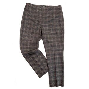 Theory Straight Leg Wool Slacks in Gray and Brown Plaid, NWT / Size 16